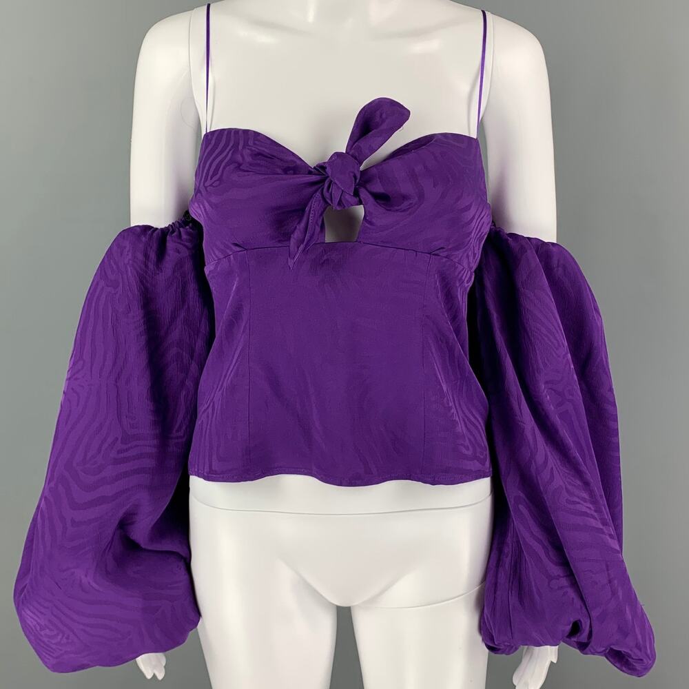 ATTICO Size 2 Purple Acetate Silk Jacquard Balloon Sleeves Dress Top